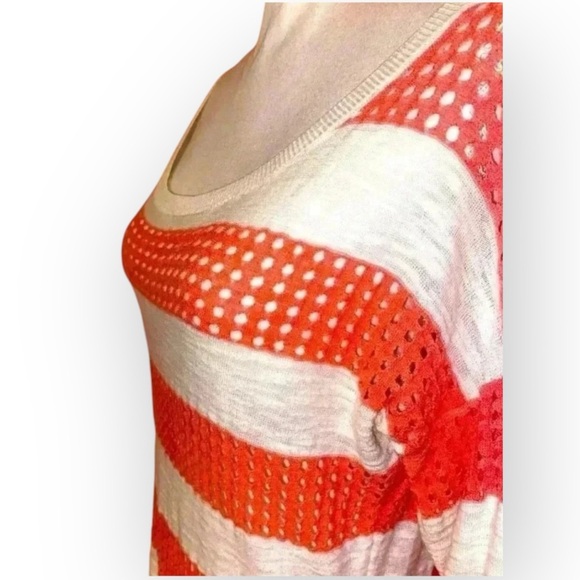 Express Orange & White Wide Striped Scoop Sweater Petite Small - Picture 3 of 7